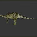 Green And White Striped Dinosaur Model With Long Neck Standing On Gray Background