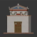 Ancient Architecture Entrance With Stone Steps White Columns Wooden Door And Garland Decorations