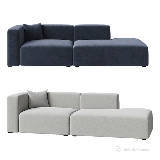 Modern Navy and Light Grey Modular Two-Seater Sofa with Decorative Pillow 3d model