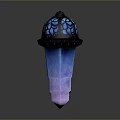 Glowing Crystal Decorative Piece with Blue Purple Hue Black Base and Blue Patterns