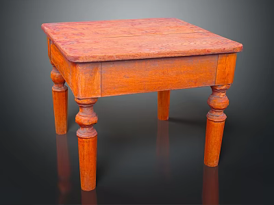 Vintage Wooden Small Table With Carved Legs And Square Solid Wood Top 3d model