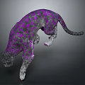 Stylish Purple Patterned Leopard In Dynamic Jumping Pose Against Dark Background