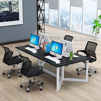 Modern Office Desk and Chair Modern Office Desk Office Chair Office Table and Chair Combination Steel and Wood Table Conference Table 3d model