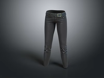 Stylish Gray Slim Fit Trousers with Belt for Modern Casual Look 3d model