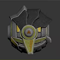 Futuristic Mechanical Device With Circular Gray Yellow Design Blue Lens Core And Support Structures