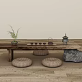 New Chinese Tea Table Tea Table Futon Cushion Tea Set 3d model