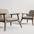 Two Modern Leisure Chairs With Wooden Frame And Light Gray Fabric Seats