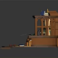Magical Workbench Scene With Wooden Shelves Bottles Candles And Magic Items