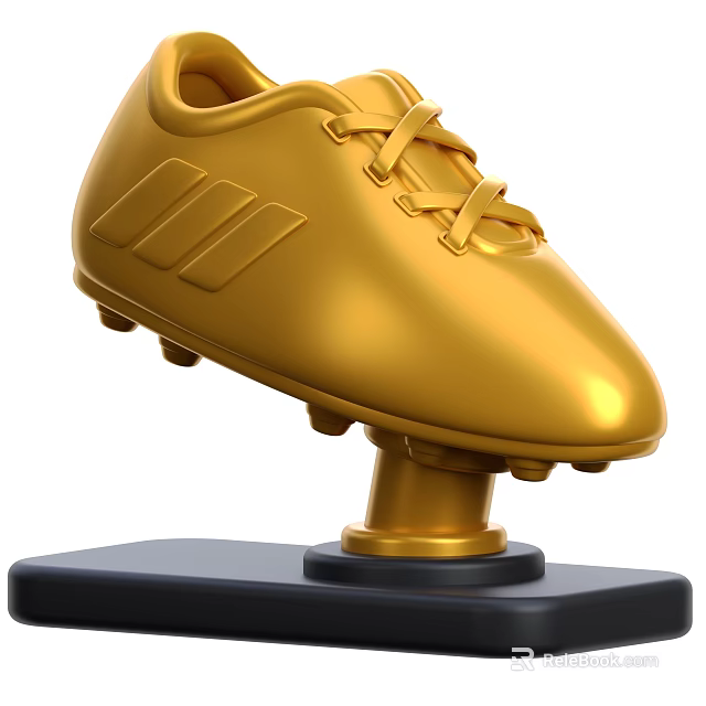 Golden Football Shoe Decorative Ornament Set with Black Base and Metallic Finish 3d model 