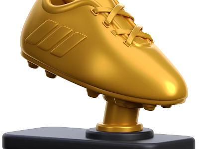 Golden Football Shoe Decorative Ornament Set with Black Base and Metallic Finish 3d model