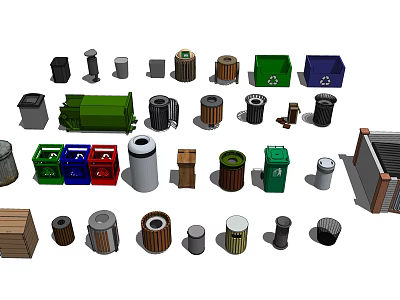 Public Facilities Featuring Various Color Trash Bins And Recycling Containers 3d model