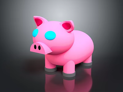 Pink Piggy Bank Toy With Blue Eyes And Shiny Surface Design 3d model