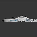 Cartoon Scene Featuring Futuristic Abstract Structure Gray White Body Blue Details Reflective Surface Dark Background