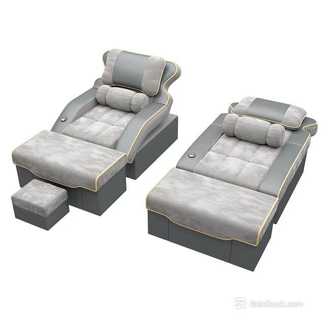Modern Comfortable Massage Chair With Upholstered Gray Cushions And Adjustable Footrest 3d model 