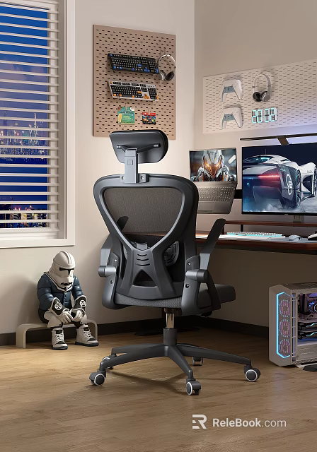 Modern Study Room With Ergonomic Chair Dual Monitors Laptop Stormtrooper Figurine And RGB PC 3d model 