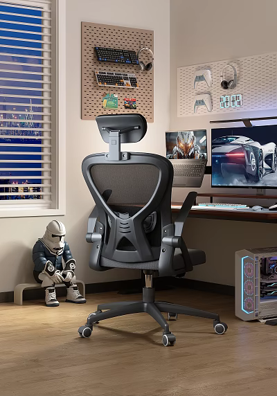 Modern Study Room With Ergonomic Chair Dual Monitors Laptop Stormtrooper Figurine And RGB PC 3d model