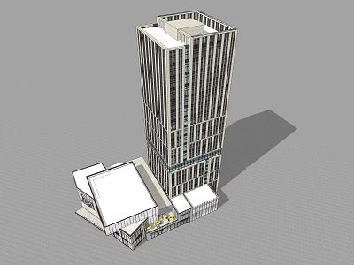 Modern High Rise Office Building With Glass Curtain Wall And Adjacent Low Rise Facilities 3d model
