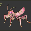 Pink Mantis Figurine With Long Antennae Transparent Wings And Reflective Surface