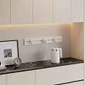 Minimalist Kitchen Interior Design With White Cabinets Marble Countertop And Wall Mounted Socket 3d model