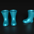 Shiny Blue Rain Boots Three Pairs On Black Background With Glossy Finish