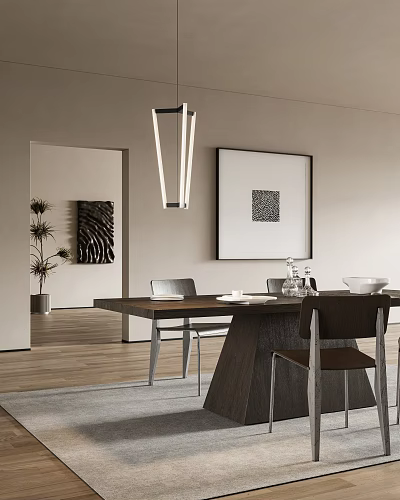Modern Restaurant Interior With Pendant Light Dining Table Chairs And Artwork 3d model