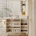 Modern White Shoe Cabinet In Living Room With Sofa Table Lamp And Plant