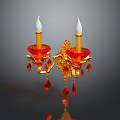 Elegant Red And Gold Wall Sconce Lighting Combination With Candle Shaped Design And Crystal Pendants