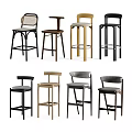 Modern Bar Stools With Various Designs Materials And Styles For Home Kitchen Counters 3d model