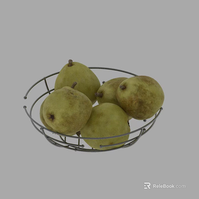 Fresh Ripe Pears Arranged In Metal Wire Basket For 3d model 