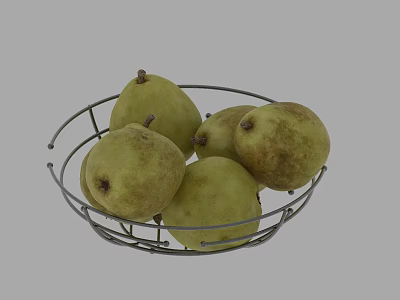 Fresh Ripe Pears Arranged In Metal Wire Basket For 3d model