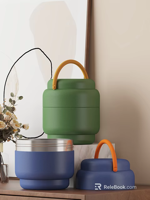 Green Tableware Set With Orange Handle Modern Portable Design For Home Storage 3d model
