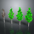Four Trees Featuring White Trunks Black Stripes Withered And Lush Green Leaves On Grey Background 3d model
