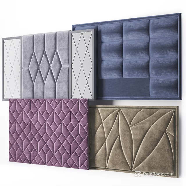 Elegant Upholstered Wall Panels With Geometric Leaf Patterns And Various Colors 3d model 