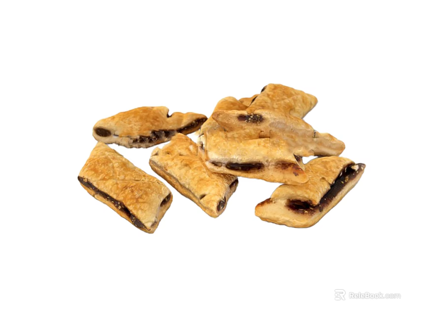 Golden Flaky Jam Filled Pastries Arranged In A Scattered Pile 3d model 