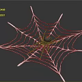 Intricate White Spider Web With Black Spider Red Mark On Dark Background
