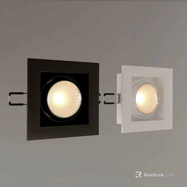 Black And White Modern Recessed Downlights Spotlights With Illuminated Ceiling Design 3d model 
