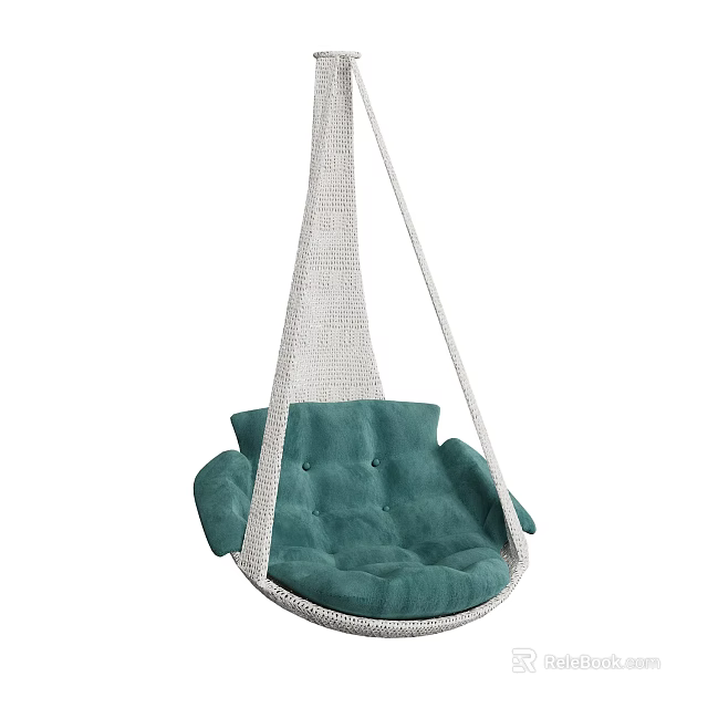 Cozy Green Cushioned Hanging Chair With Woven Rope Frame And Comfortable Design 3d model 