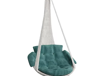 Cozy Green Cushioned Hanging Chair With Woven Rope Frame And Comfortable Design 3d model