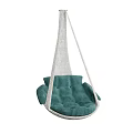 Cozy Green Cushioned Hanging Chair With Woven Rope Frame And Comfortable Design