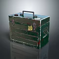 Worn Vintage Green Metal Toolbox With Drawers Handle And Yellow Label