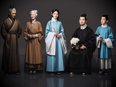 Many people 2D costume characters Song Dynasty family costume family costume family ancient family 3d model