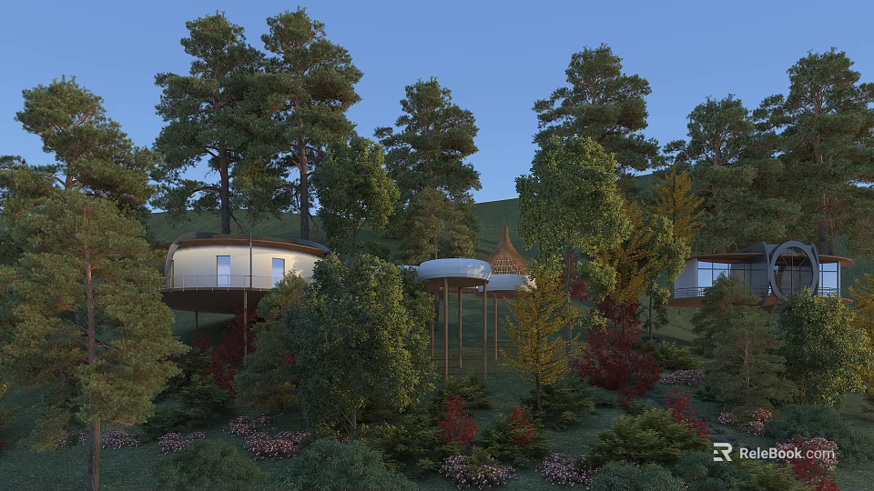 Detached Villa Nestled Among Forest Trees On Hillside With Natural Surroundings 3d model 