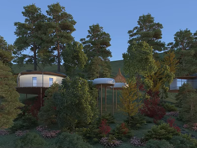 Detached Villa Nestled Among Forest Trees On Hillside With Natural Surroundings 3d model