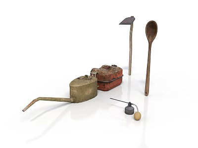 Vintage Metal Kitchen Tools Collection With Oil Can Spoon Funnel And Tin Box 3d model