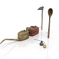 Vintage Metal Kitchen Tools Collection With Oil Can Spoon Funnel And Tin Box