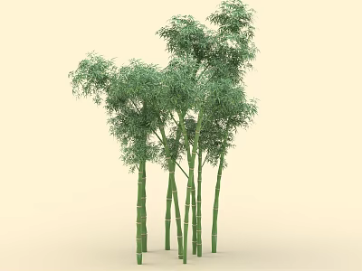 Lush Green Bamboo Plants With Tall Stems And Fresh Leaves In Light Colored Background 3d model