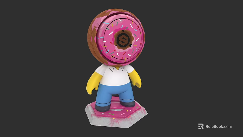 Game and Movie Character With Donut Head Pink Sprinkles White Shirt Blue Pants Yellow Hands 3d model 