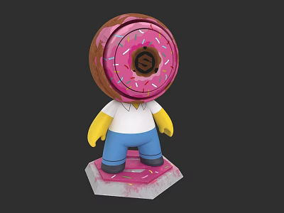 Game and Movie Character With Donut Head Pink Sprinkles White Shirt Blue Pants Yellow Hands 3d model
