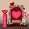 Romantic Photo Spot With Red Heart Arch Pink Hearts Love Sign Red Mailbox And Bench