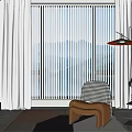 Modern Accent Chair in Brown with Floor Lamp Green Plants and Geometric Rug by Window
